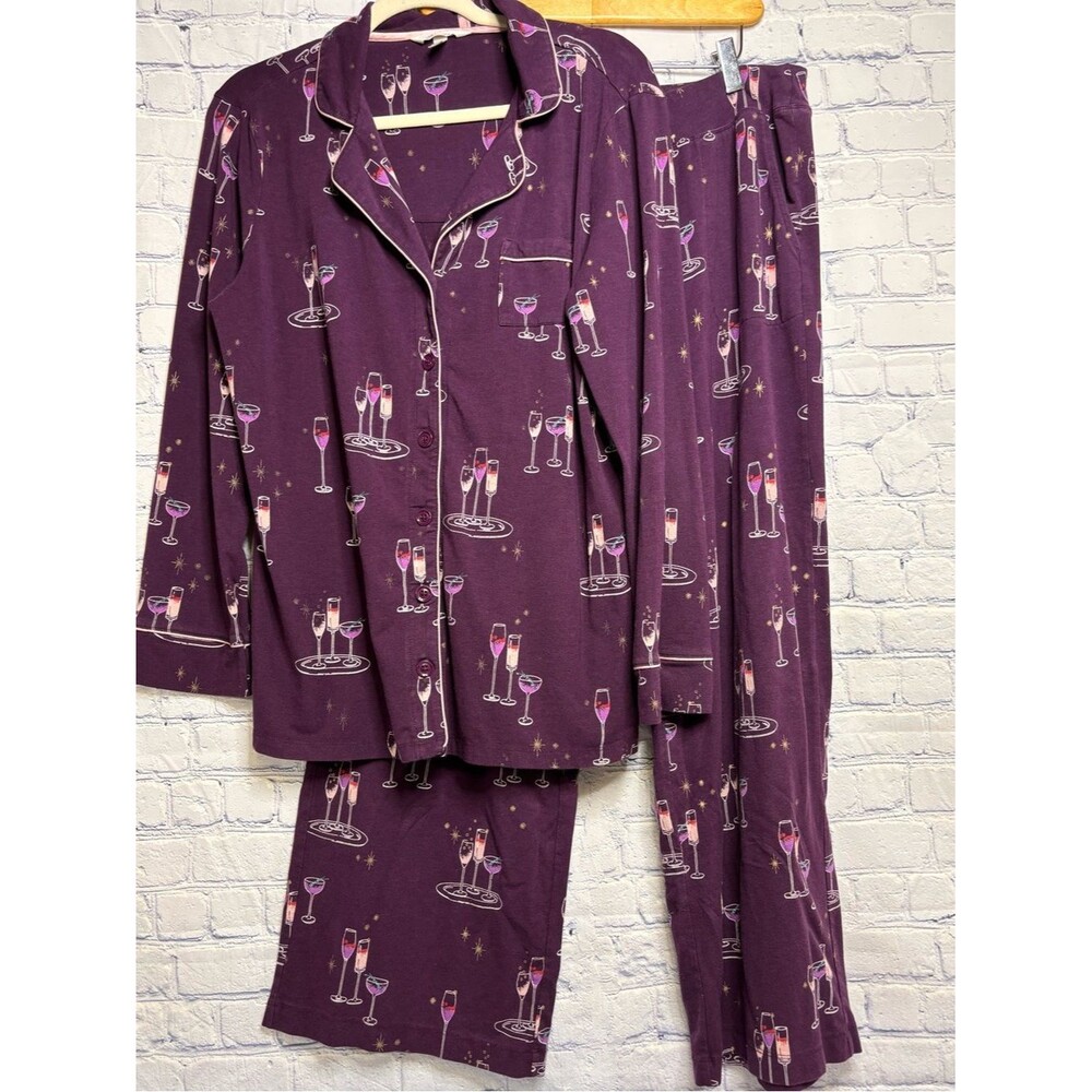 Soma Purple Champagne Toast Cheers Loungewear Holiday Cabincore Pajamas Set M